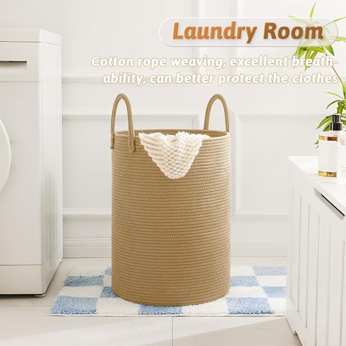 Artfeel Laundry Basket,Woven Cotton Rope Laundry Hamper,80L for Decorative Storage of Dirty Clothes,Toys and Blankets in Bathroom,Baby Room and Living Room - Image 5