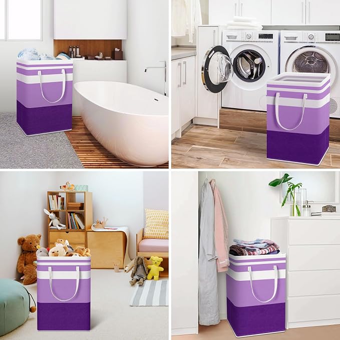 HomeHacks 2 Pack Laundry Baskets, Laundry Hampers Bags (Purple 75Lx2) | Waterproof, Freestanding, Collapsible Clothes Hamper with Reinforced Handles in Laundry Room, Dorm, Bathroom, Bedroom - Image 6