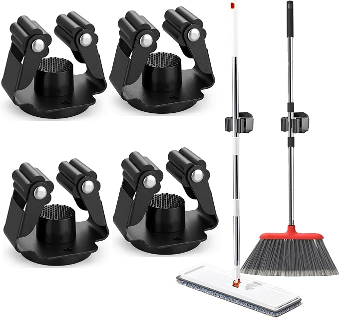 4 Pack Strong Magnetic Broom Holder, Black by Unknown