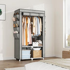 Portable Closet for Hanging Clothes, Portable Wardrobe Closet with Cover, 4 Storage Shelves, 2 Hanging Rods and 8 Side Pockets, Easy Assembly and Sturdy Free Standing Closet for Bedroom, Grey - Image 7