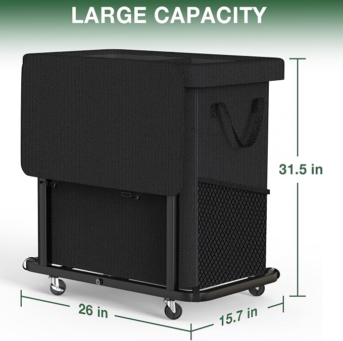 Laundry Basket with Lid,190L Rolling Laundry Hamper with Wheels,Black - Image 6