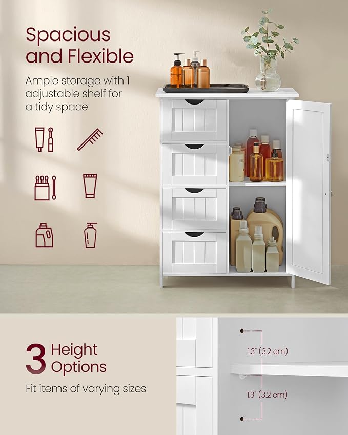 VASAGLE Floor Storage Cabinet, Farmhouse, 4 Drawers and 1 Door,32.3" H - Image 4