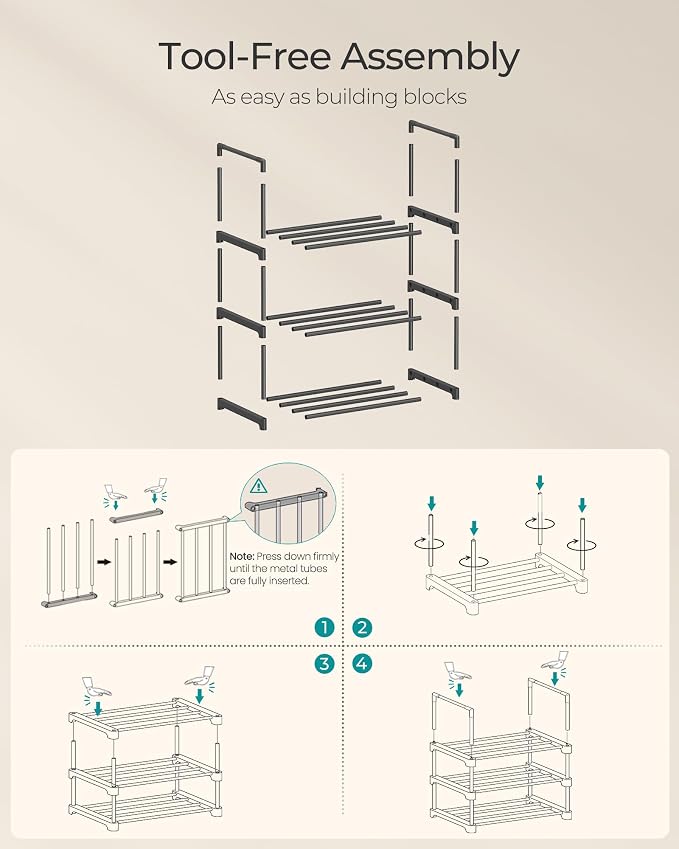 SONGMICS Shoe Rack, 3-Tier Shoe Organizer, Metal Storage Shelf | for Entryway, Upright or Upside Down, for 4-8 Pairs, Stackable, 11.8 x 16.7 x 21.5 Inches, Black ULSA003B01 - Image 5
