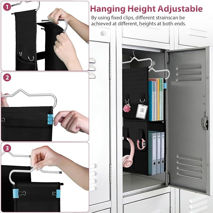 LOVEGRASS 3 Shelf Locker Organizer, Locker Shelf with Side Pockets, Black - Image 6