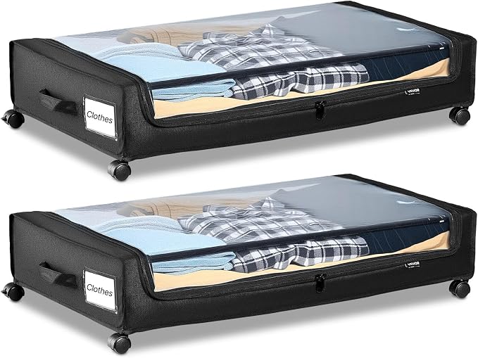 VEVOR Under Bed Storage with Wheels, 30.3 x 18.5 x 6.8 inch, Underbed Containers with Clear Lid, Underbed Shoe Organizer, Rolling Under the Bed Storage Bins for Clothes Shoes Blankets Bedroom, 2 Pack by VEVOR