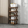 5 Tier Foldable Shoe Rack, Bamboo Vertical Shoe Organizer Tall for Multifunctional Narrow Shoe Shelf for Entryway, Closet, Corner, Bedroom, Hallway(Brown) by XZXWZX