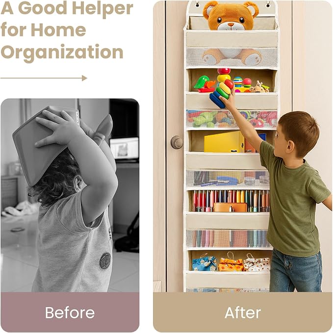 Space Saving Over The Door Organizer,5 Shelves & 8 Side Pockets,Anti Tilt Hanging Behind Door Storage,Heavy-Duty Reinforced Mesh Rack Holds 44lb for Bathroom,Pantry, Nursery,Closet, Shoes, Towels - Image 4