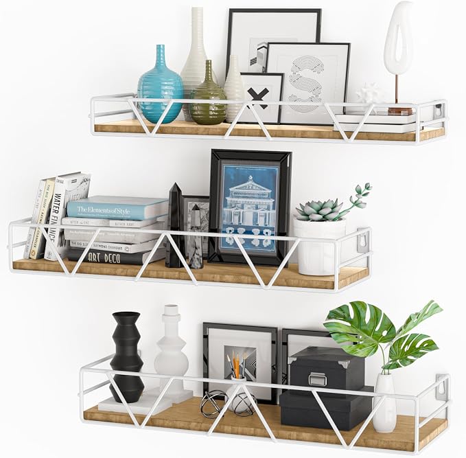 Floating Shelves Set of 3, Wood Wall Shelf, Farmhouse Shelf for Bedroom by Amoot