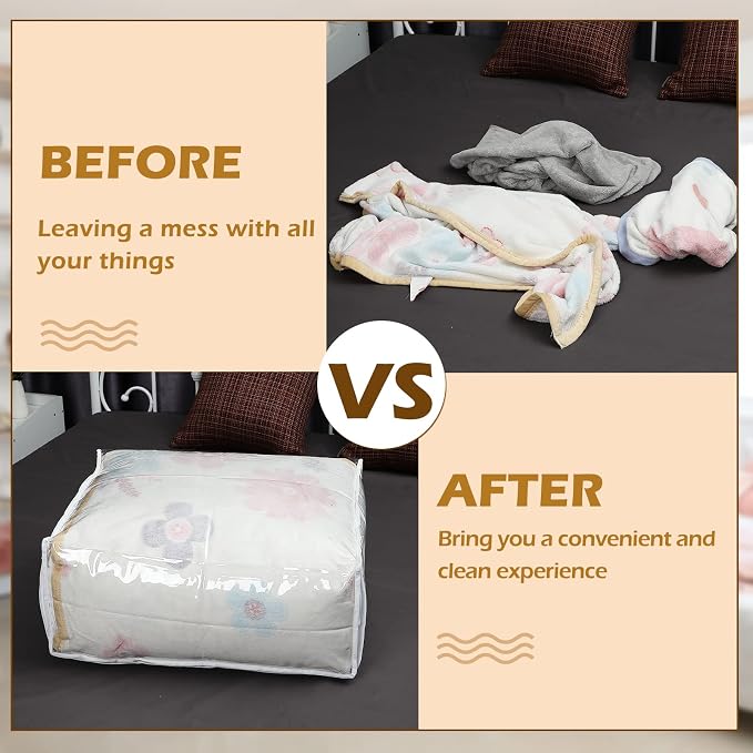 Shappy 6 Packs Clear Plastic Storage Bags with Zipper, 24 x 20 x 11 Inch | Sweater Bags, Moth Proof Protection, Vinyl, For Blankets Clothes Bed Sheet Comforters Pillows Quilt Closet Linen Organizer - Image 5
