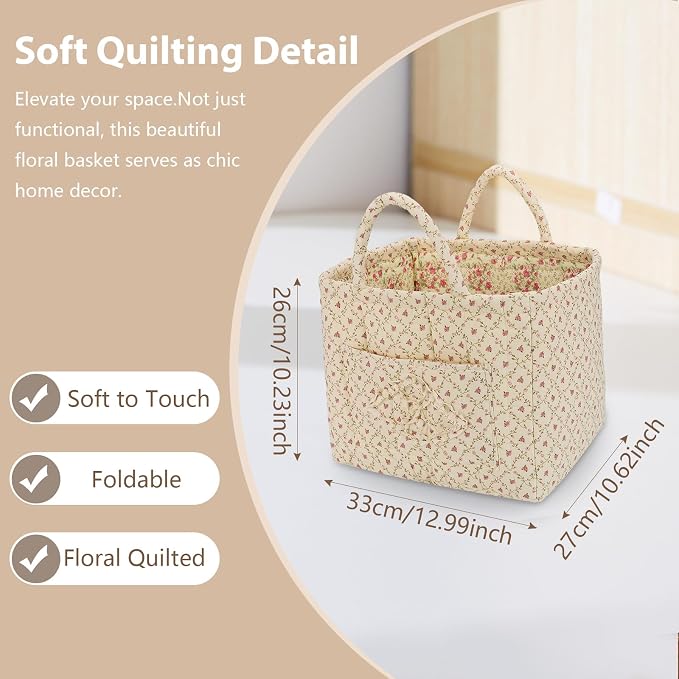 Storage Basket Boho Fabric Large Collapsible Floral Laundry Nursery Hamper Portable Folding Storage for Clothes Toys (Yellow Floral) - Image 5