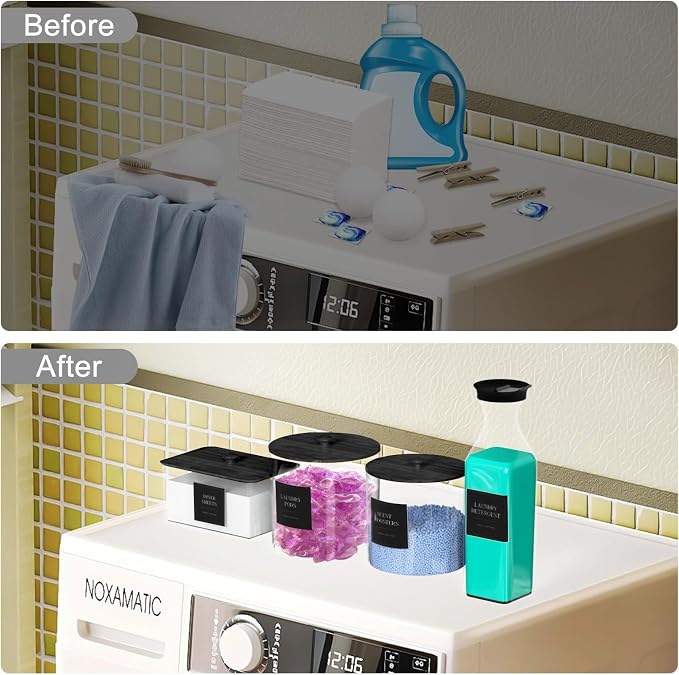 3+1 Pack Laundry Pods Containers & Dryer Sheet Holder & Laundry Detergent Dispenser, Laundry Room Organization and Storage Jars with Lids, Labels and Scoops for Scent Booster Powder Pods, Black Lid - Image 3