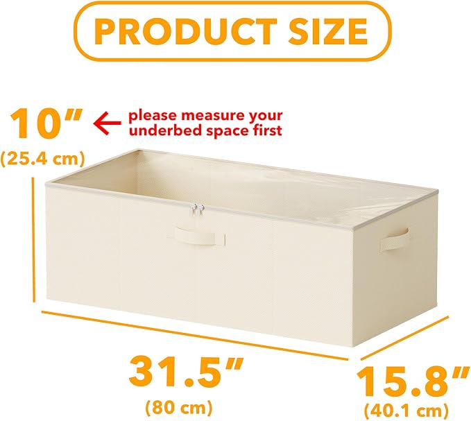 SpaceAid 3 Pack 10" High Under Bed Storage Containers, Large Underbed Storage Organizer Bins with Lids for Bedroom, Dorm, Clothes, Closet Organization, Bed Sheets and Blankets (Beige) - Image 3