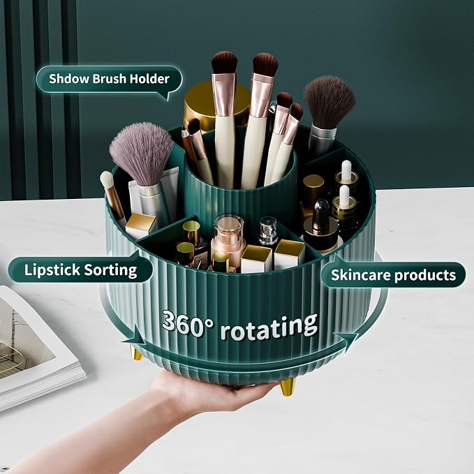fanado 360° Rotate Makeup Brush Holder Organizer, Makeup Organizers Countertop, Makeup organization and Skincare Storage for Vanity, Desktop, Bathroom (Green) - Image 2