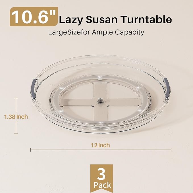 LAMU 3 Pack 10.6'' Lazy Susan Organizer Turntable for Cabinet, Pantry Organizers and Storage, Rotating Condiment Organizer for Kitchen, Table Top, Fridge, Countertop, Spice Organization - Image 2