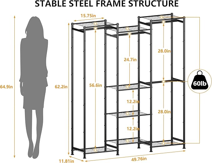 HOMIDEC Wardrobe Closet, 4 Hanging Spaces Portable Clothes Rack - Image 3