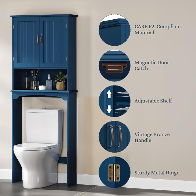 Yaheetech Over the Toilet Storage Cabinet, Bathroom Organizer, Navy Blue - Image 4