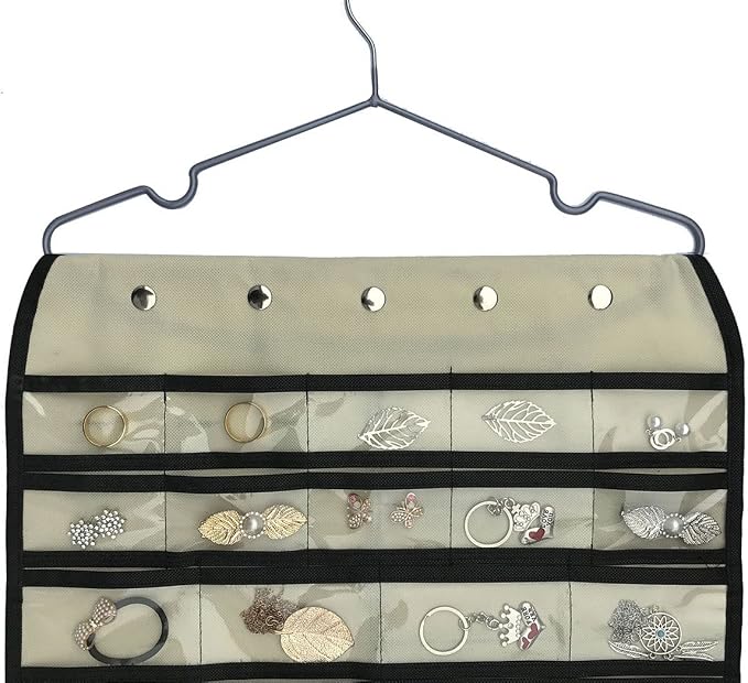 BB Brotrade Hanging Jewelry Organizer,Accessories Organizer,56 Pocket Organizer for Holding Jewelries (Beige-56 Pockets) - Image 4