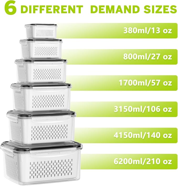 HOMETALL 6 PCS Fruit Storage Containers for Fridge with 6 Removable Colanders, BPA Free Produce Containers for refrigerator, Dishwasher & Microwave Safe Food Containers Keep Fruit, Salad, Berry, Fresh - Image 3