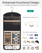 BAGSMART Hanging Jewelry Organizer Claw Clip Necklace Holder Roll for Hair Ties, Headbands, Clips, Earrings, Necklaces, Glasses Double-Sided on Closet, Wall, Door, 1 piece, Large-Light Beige - Image 3