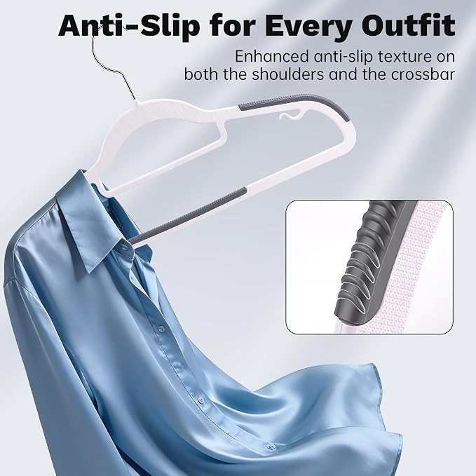 30 Pack White Plastic Clothes Hangers, Non-Slip Slim Coat Hangers - Image 3