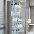 Consumest Over The Door Shower Caddy - 5 Tier Adjustable Shower Organizer Hanging with 2 Toothbrush Holders & 4 Hooks, Rustproof Organizer Shelf, Storage Rack for Bathroom, Silver by Consumest