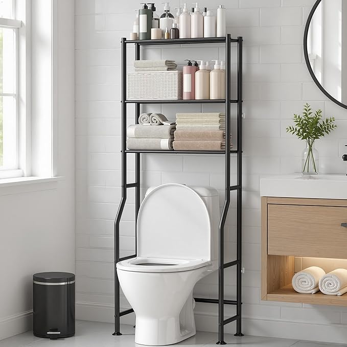 GloTika 3-Tier Over Toilet Storage Rack, Anti-Wobble, Black by QualityHomewareTimlessComfort
