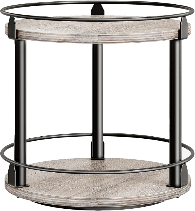YATINEY Lazy Susan Organizer, Rotating Spice Rack, 2 Tier Spice Turntable Organizer, Industrial Turntable Spice Holder, for Kitchen Countertop and Cabinet, Compact and Versatile, Greige SR22BG by Yatiney