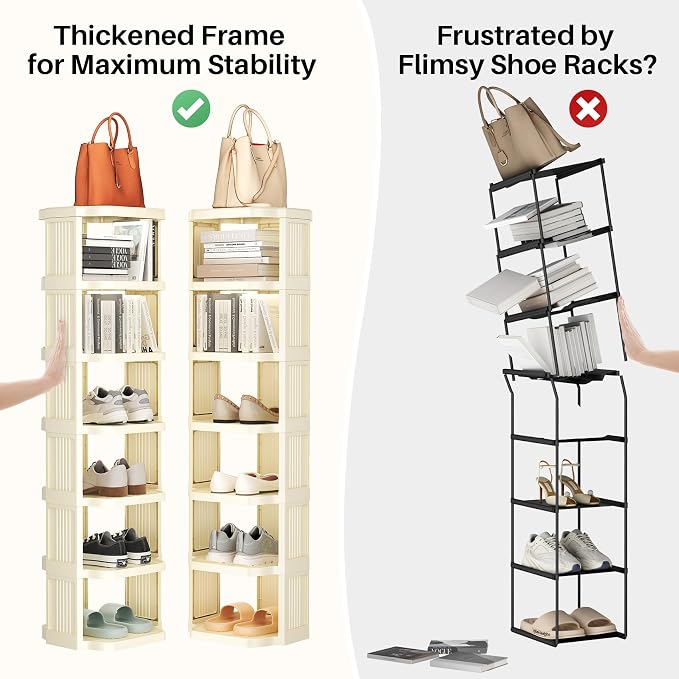 Kitstorack Vertical Shoe Rack: 8 Tiers Stackable Shoe Rack for Closet DIY Free Standing Shoe Organizer Small Shoe Shelf for Small Spaces and Narrow Spaces Plastic, White - Image 5