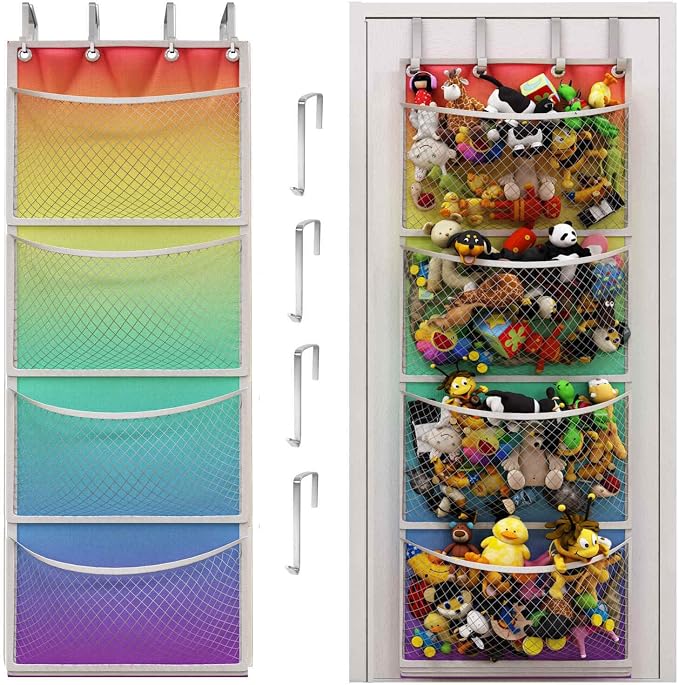 Honeyera The Original Storage for Stuffed Animals, Over Door Organizer for Stuffies, Baby Accessories, Toy Plush organizer, Breathable Hanging Storage Pockets Big Girls Toddler Large Bag (rainbow) by Honeyera