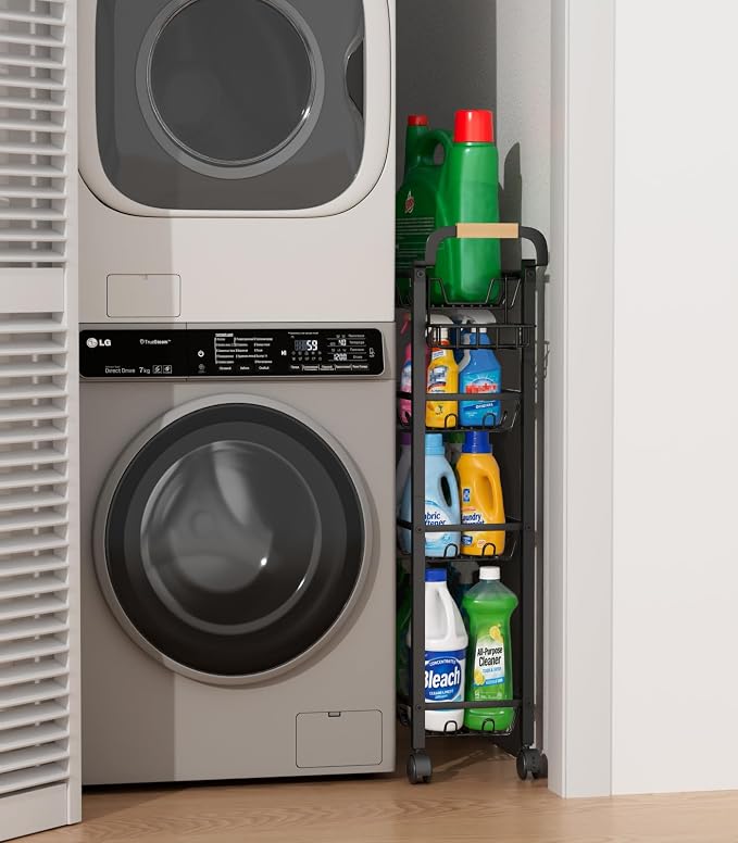 AOODA 4 Tier Laundry Room Cart with Top Detergent Holder, Pure Black - Image 5