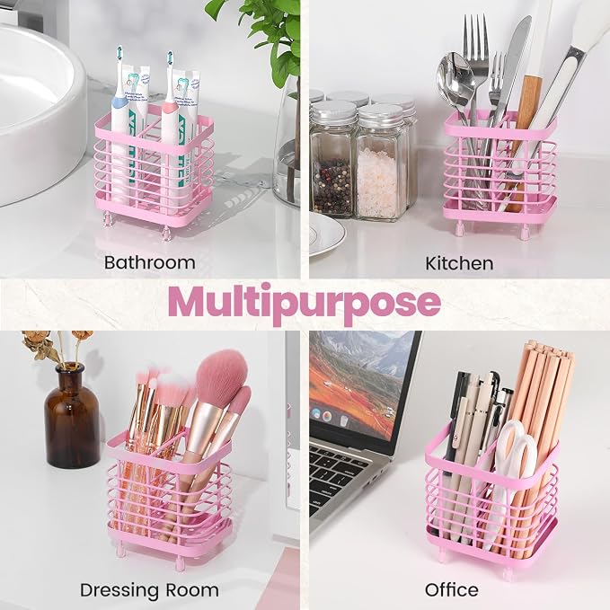 Luxspire Toothbrush Holders for Bathroom, Stainless Steel, 2 Slots, Pink - Image 8