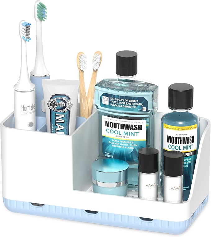 Toothbrush Holder Bathroom Counter Organizer & Storage Detachable by Homtalker