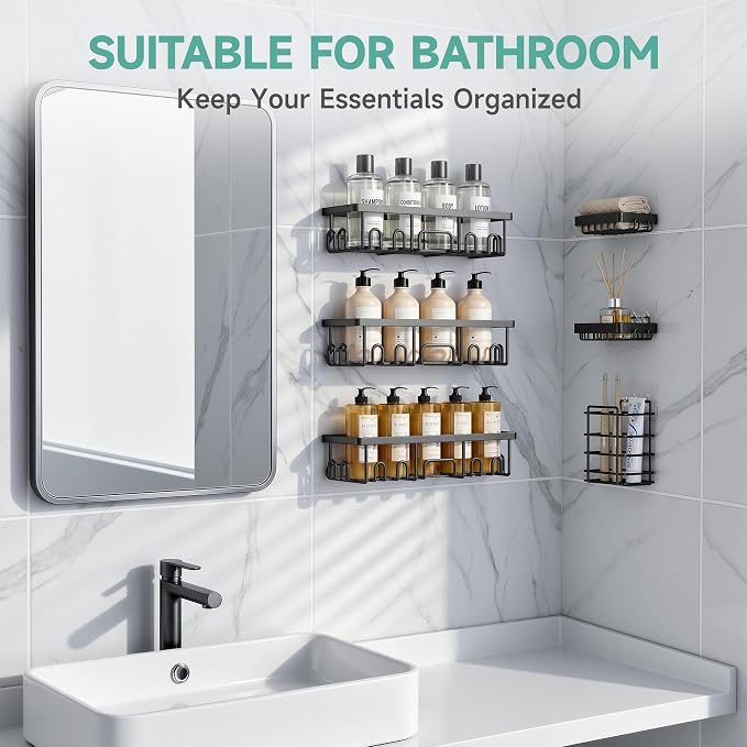 Veken Shower Caddy 6-Pack, Bathroom Organizers and Storage Shelves, Black - Image 5