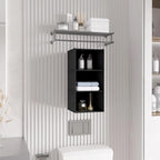 Hanging Closet Organizer 3-Shelf, Oxford Fabric Wardrobe Storage, Black | Easy-mount foldable design holds clothes, handbags, shoes & accessories; washable Oxford fabric, sturdy and space-saving. - Image 8