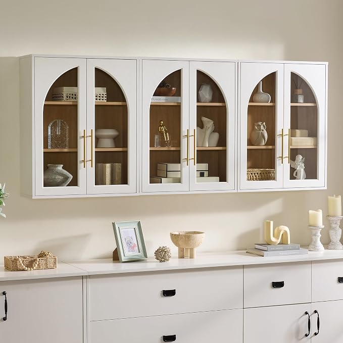 Bathroom Arched Wall Cabinet Over The Toilet Storage Cabinet, 23.6×31.4 Inch Bathroom Medicine Cabinet Wall Mount with Adjustable Shelves & Glass Door, Wall Cabinet for Laundry,White/Natural Oak by NOWABAY