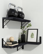 BAYKA Wall Mounted Floating Bathroom Shelves, Wood, Black, Set of 3, 16in - Image 6