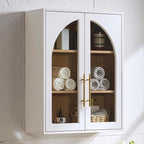 Bathroom Wall Cabinet, 23.5×31.4'' Storage Cabinet, Arched Cabinet Wall Mount with Adjustable Shelf & Glass Doors, Medicine Cabinet for Laundry Room, Bathroom, Kitchen, Living,White/Natural Oak,1PC by NOWABAY