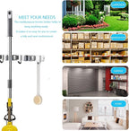 Broom and Mop Holder Wall Mounted, Broom Hanger Storage Rack, Stainless Steel Mop Hanger, Dustpan Holders with 2 Racks and 3 Hooks, Heavy Duty utility hooks for hanging brooms and mops - Image 6