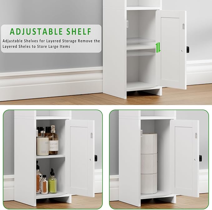 Lomojo Small Bathroom Storage Cabinet Corner, 7.87"Dx7.87"W x31.5"H (White) - Image 6