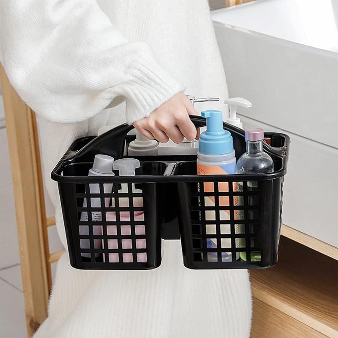Portable Shower Caddy Basket Plastic Storage Basket with Compartments Black - Image 4