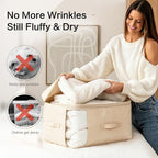 Comforter Storage Bag, Large Capacity Blanket Storage Bags 2-Layer Ultra Space Saving Self Compression Organizer, Heavy Duty Space Saver Organizer for Bedding, Clothes, Blanket, 6-Pack, Beige - Image 4