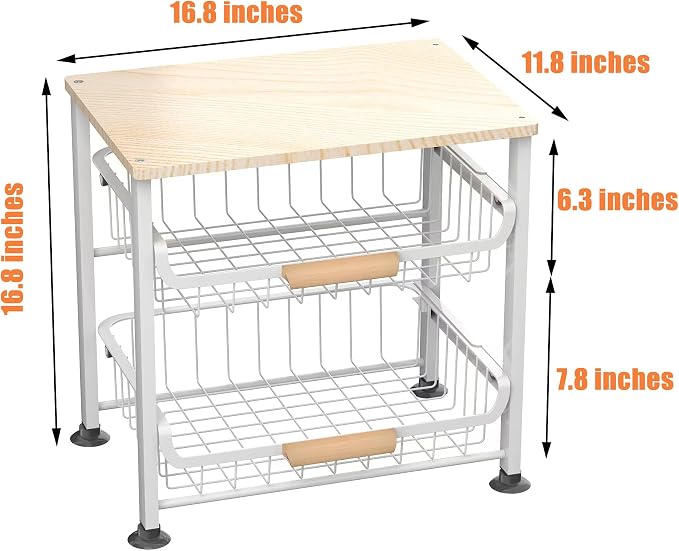 NiuYichee 3-Layer Kitchen Fruit Storage Basket Snack Rack, countertop Storage Rack, Stackable Storage Rack with Desktop, Pull-Out Hollow Metal Storage Basket with Handle, Kitchen Organizers & Storage - Image 4