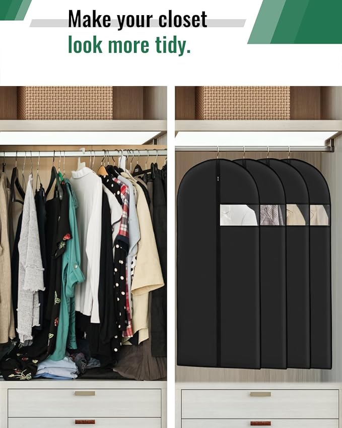 Garment Bags for Hanging Clothes 120 packs Washable Black Suit Bags for Closet Storage and Travel with Clear Window (43 inches) - Image 5