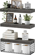 QEEIG Bathroom Shelves Over Toilet - Wall Mounted Floating Shelves Toilet Paper Storage Small Farmhouse Decor Shelf 16 inch Set of 3, Grey (019-GY3) by QEEIG