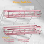 Adhesive Shower Caddy, Large Capacity Shower Racks for Inside Shower, No Drill Bathroom Shower Organizer and Storage, 2 Pack Pink Bathroom Shelves, Home Decor Rv Accessories, Apartment - Image 2