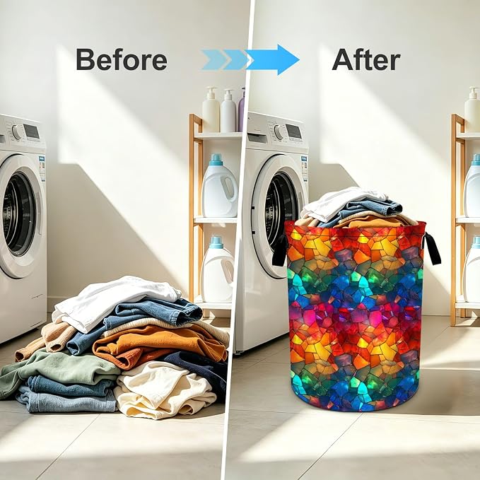 Rainbow Laundry Basket Foldable Oxford Laundry Hamper With Handle For Room Bathroom Bedroom - Image 6