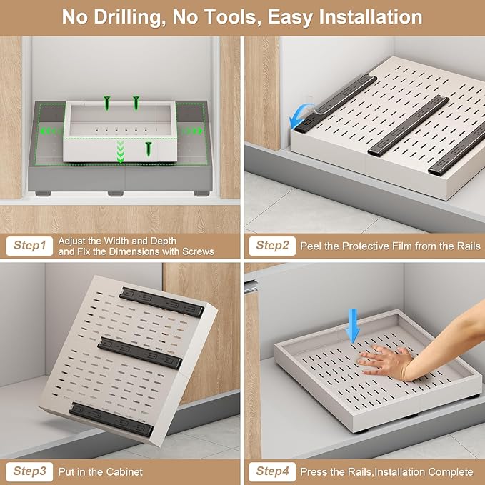 Fokyfok Pull out Cabinet Organizer,11"-16"W,13"-17"D,Expandable,Adhesive - Image 6