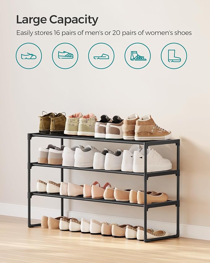 SONGMICS Shoe Rack, 3-Tier Shoe Organizer, Metal Storage Shelf | for Entryway, Upright or Upside Down, for 16-20 Pairs, Stackable, 11.8 x 36.2 x 21.7 Inches, Black ULSA303B02 - Image 6