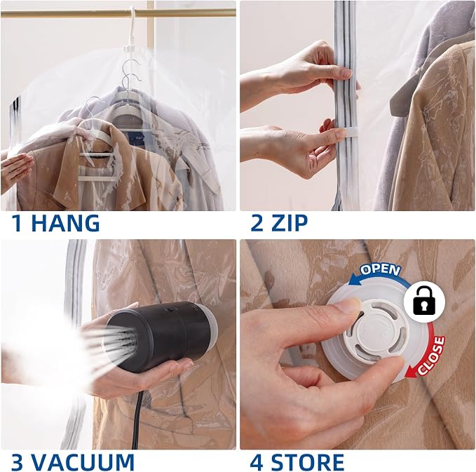 Hanging Vacuum Storage Bags, Space Saver for Clothing, 6 Long with Pump | Vacuum Seal Bags for Clothing with Electric Pump, Hanging Garment Storage for Jackets, Suit, Dresses, Winter Closet Organizer - Image 5