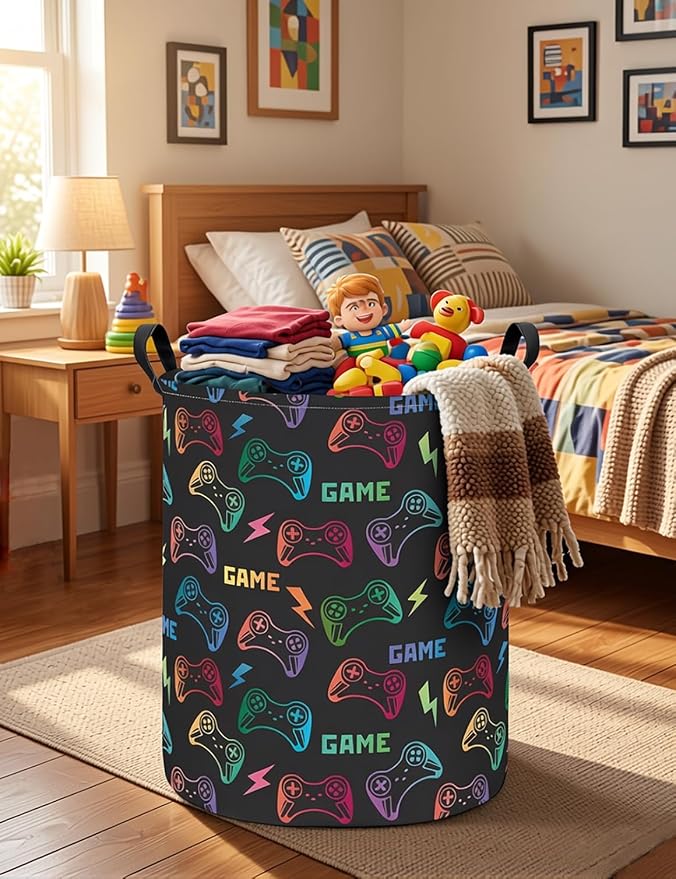 Round Collapsible Game Controller Laundry Hamper for Adults and Kids - Image 5